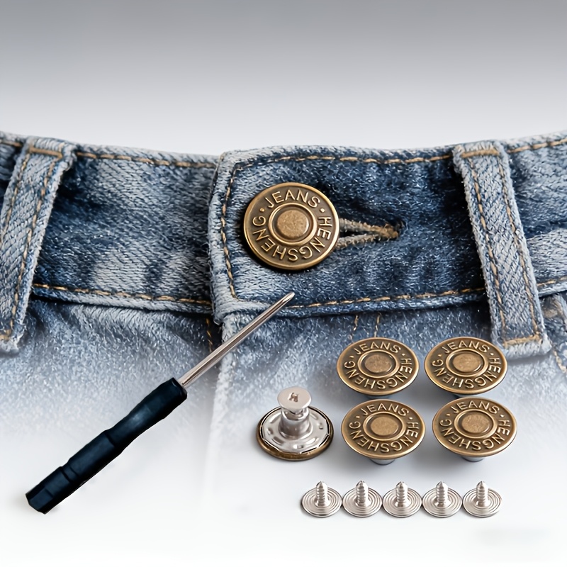 5 Adjustable And Detachable No-sew Jeans Buttons, No Sewing Required, Suitable For Denim Clothing And Pants, Sturdy And Durable, Bronze Button Additions