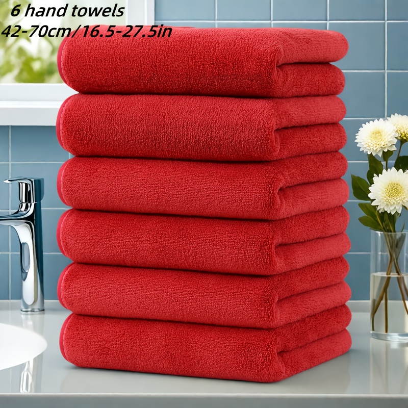 Image of 6pcs Microfiber Solid Color Hand Towel Set, 16.5*27.5inch/42*70cm, Soft And Comfortable, Good Absorbency, Neat Edges, Suitable For Home, Shower, Fitness, Sauna, Multiple Colors