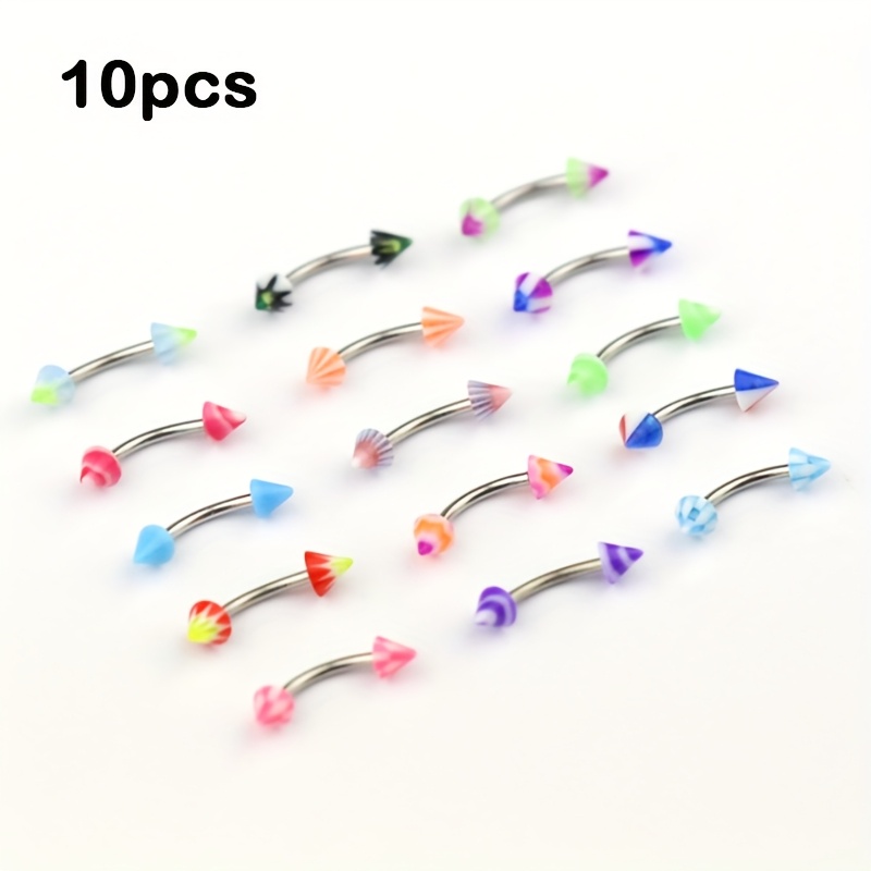 10pcs Acrylic Eyebrow Ring Stud Earrings, Body Jewelry