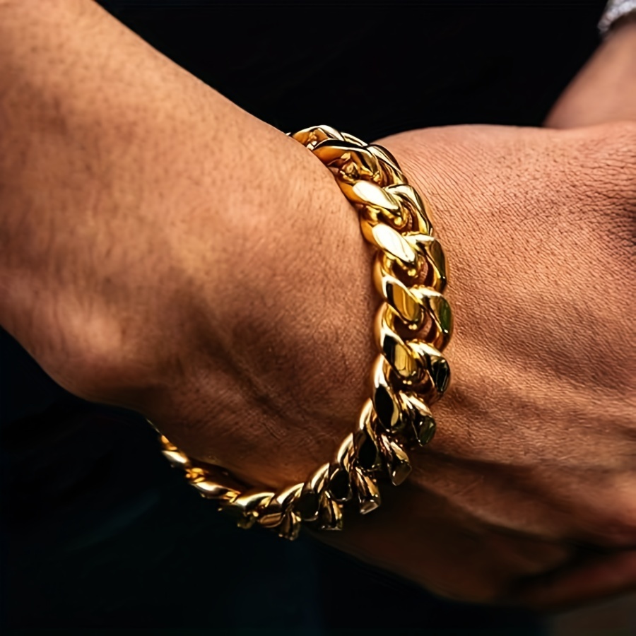Harlembling 14mm Miami Cuban Link Chain & Bracelet Set - 18k Gold Plated Stainless Steel, 30" Necklace