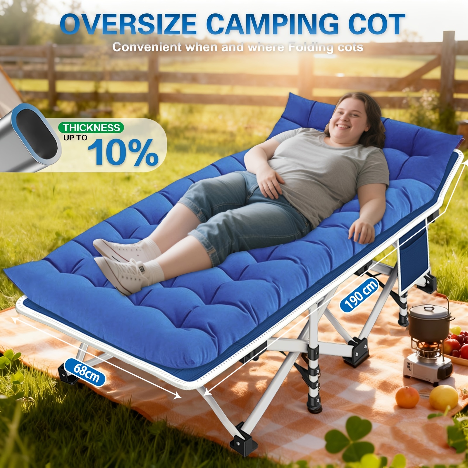 E-shop Extra breite Campingbetten für Erwachsene, Campingbett mit Matratze, extra breite, robuste Schlafbetten mit Tragetasche, Schlafbett für