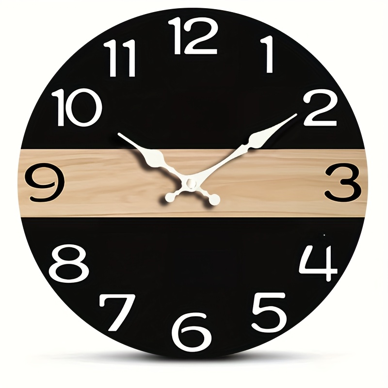TEMU 1pc Round Clock, Modern Wood Grain Minimalist Clock, Simple Rustic Vintage Decorative Wall Clock, Silent Quartz Round Wooden Clock, Suitable For