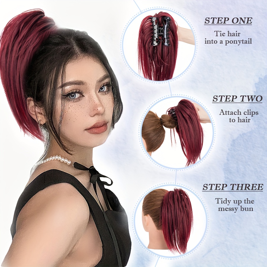1pc womens synthetic claw clip messy bun ponytail extension 12inch 30cm tousled scrunchies updo lightweight high fluffy straight soft hairpiece basics style for party halloween christmas daily use details 6