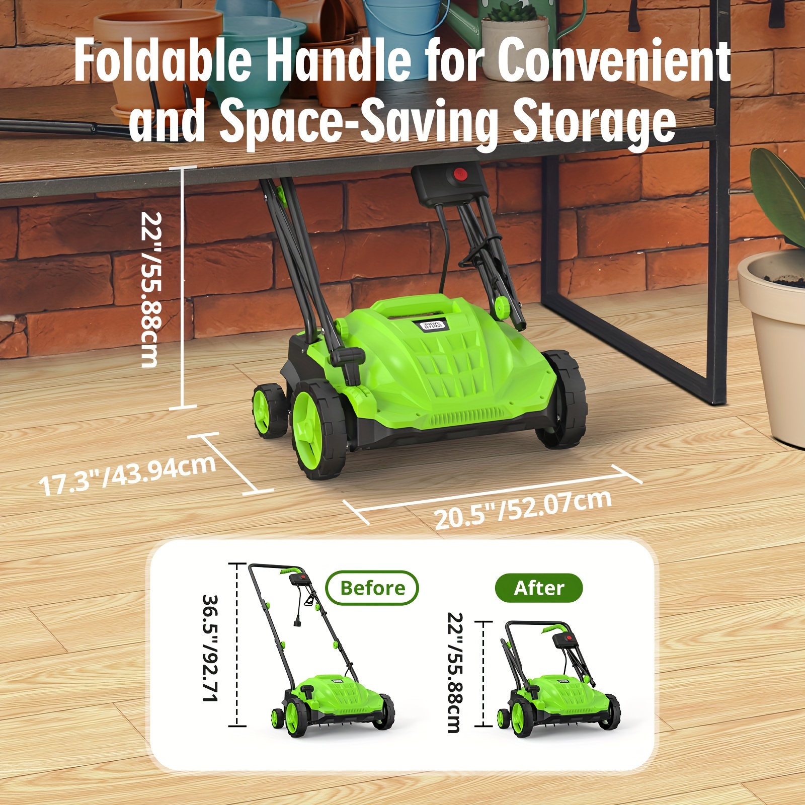 13-inch 12 amp electric dethatcher scarifier with foldable