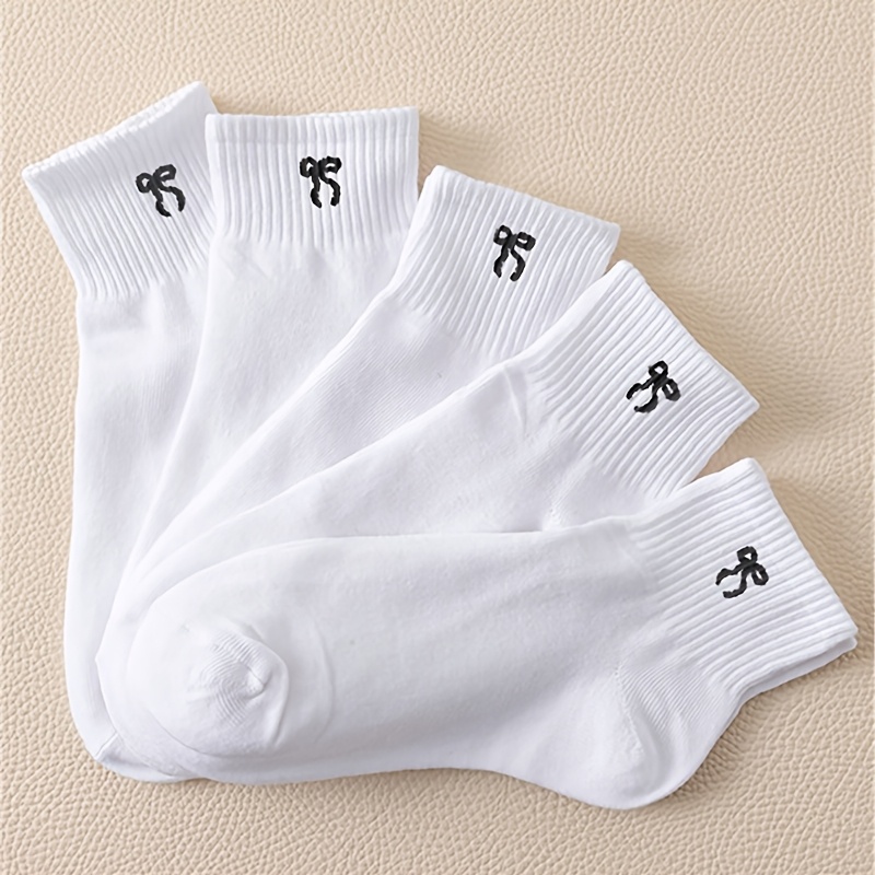 E-shop 5 Paar Weiße Süße Schleife Knöchelsocken, Kurze Socken, Bequemes Atmungsaktives Freizeit Street , Alle Jahreszeiten