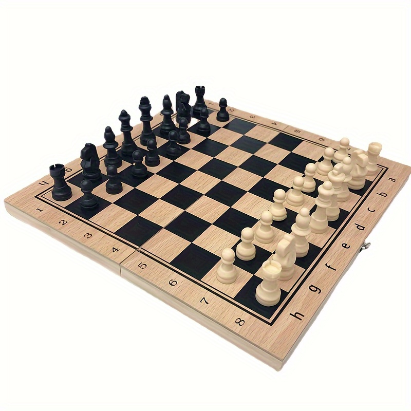 

3-in-1 Wooden Chess Set, Portable Folding Board With Storage Slot, Portable Birthday Gift For Beginners
