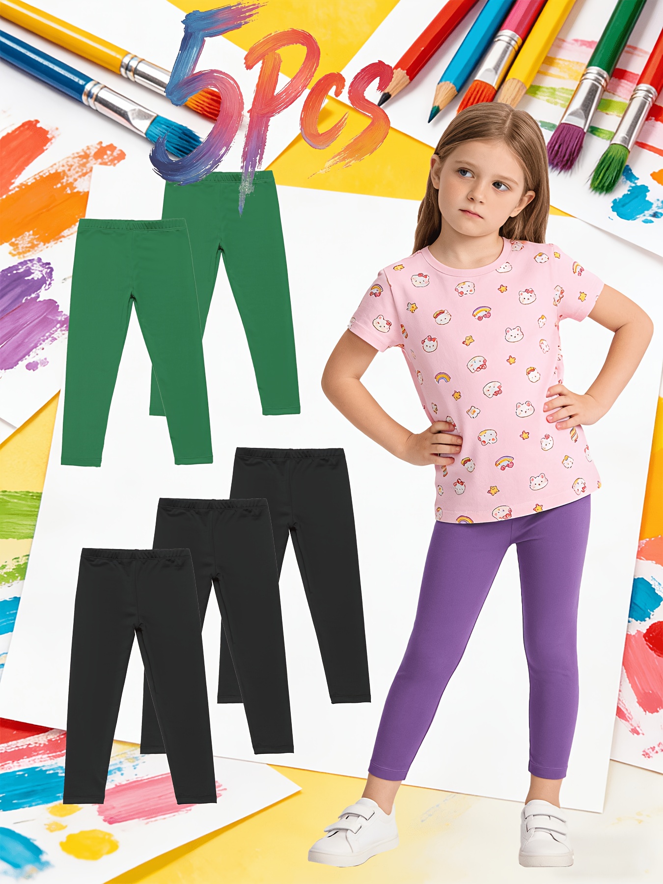 item picture 3 12 year old girls leggings easy solid color thermal pants pc of 5 suitable for   wear them inside as underwear in autumn and winter to   and wear them   spring and summer soft comfortable   fitting pants