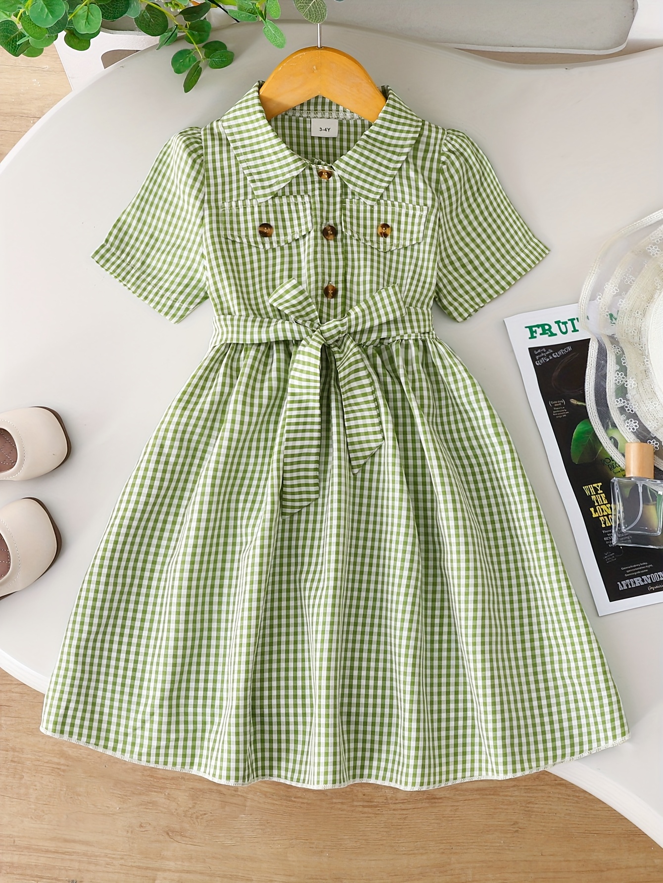 girls white gingham dress puff sleeves - Temu Pakistan