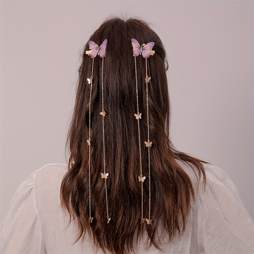 Image of 1 Pair Of French Easy Chain Tassel Hairpins Versatile Y2k Sweet Heart Hair Additions Chain Suitable For To Dress Up And Hair Braiding