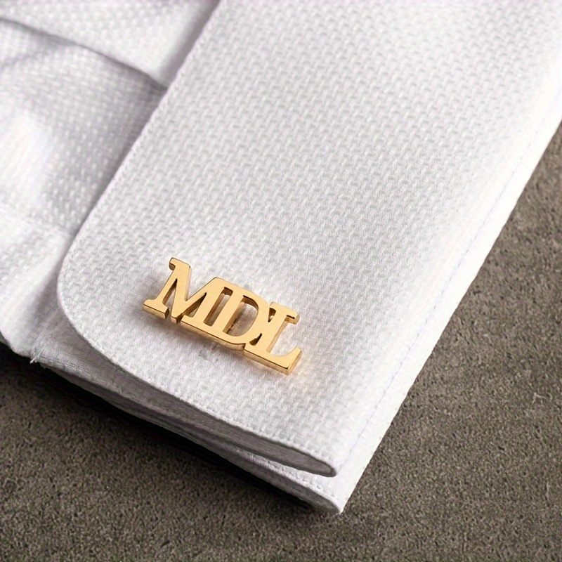 TEMU Customized 1 Pair Of Letter Cufflinks, Stainless Steel Personalized 1-4 Initial Letter Cufflinks, Simple Gentleman Shirt Cufflinks