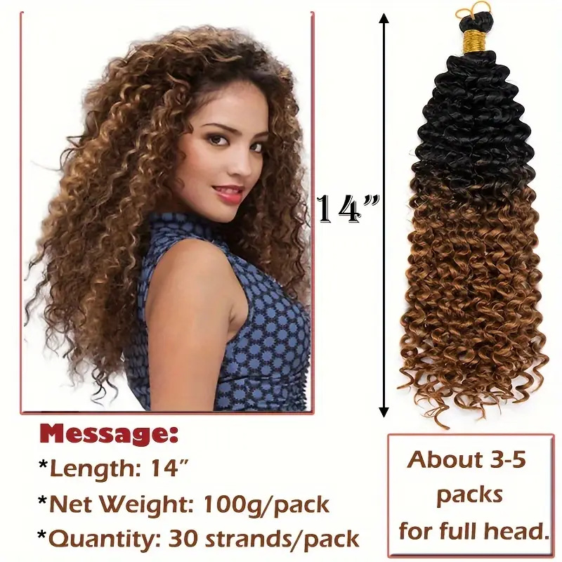 14inch 35cm handmade 3packs afro water wave crochet hair deep wave weaving braid synthetic hair extensions hairpiece ocean braids hairpieces ombre bundles bulk hair halloween christmas use for details 4