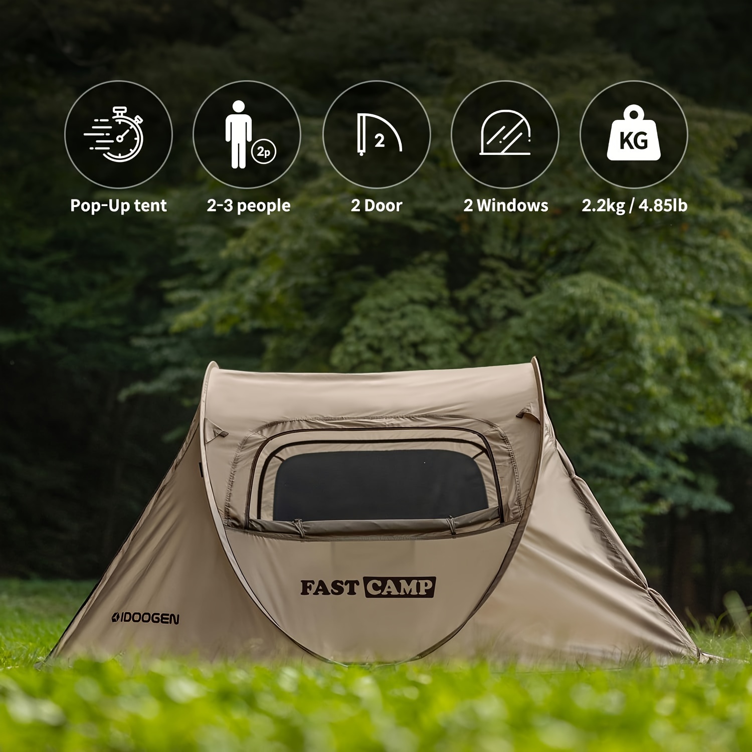 

Pop Up Tent, 2 Person Easy Setup Camping Tent Waterproof Instant Family Tents 2 Door Mesh Window For Camping Hiking