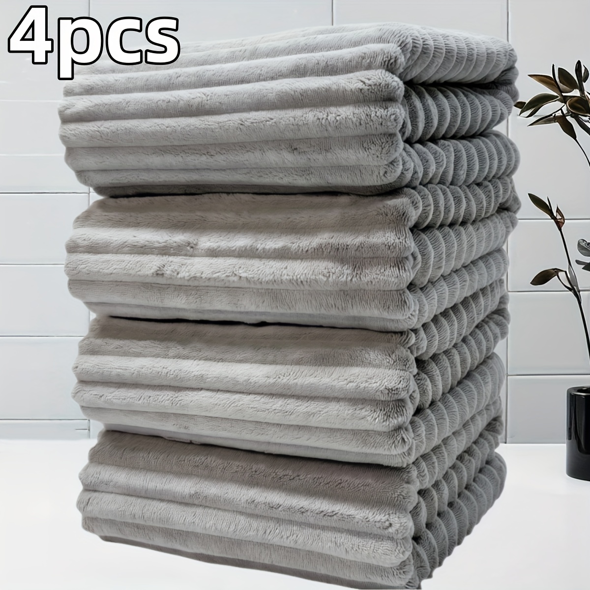 TEMU Juego de 4 toallas de baño rayas, tamaño 27.5 X 55.1 pulgadas, toallas de material de vellón de coral, de poliéster y nailon con temática