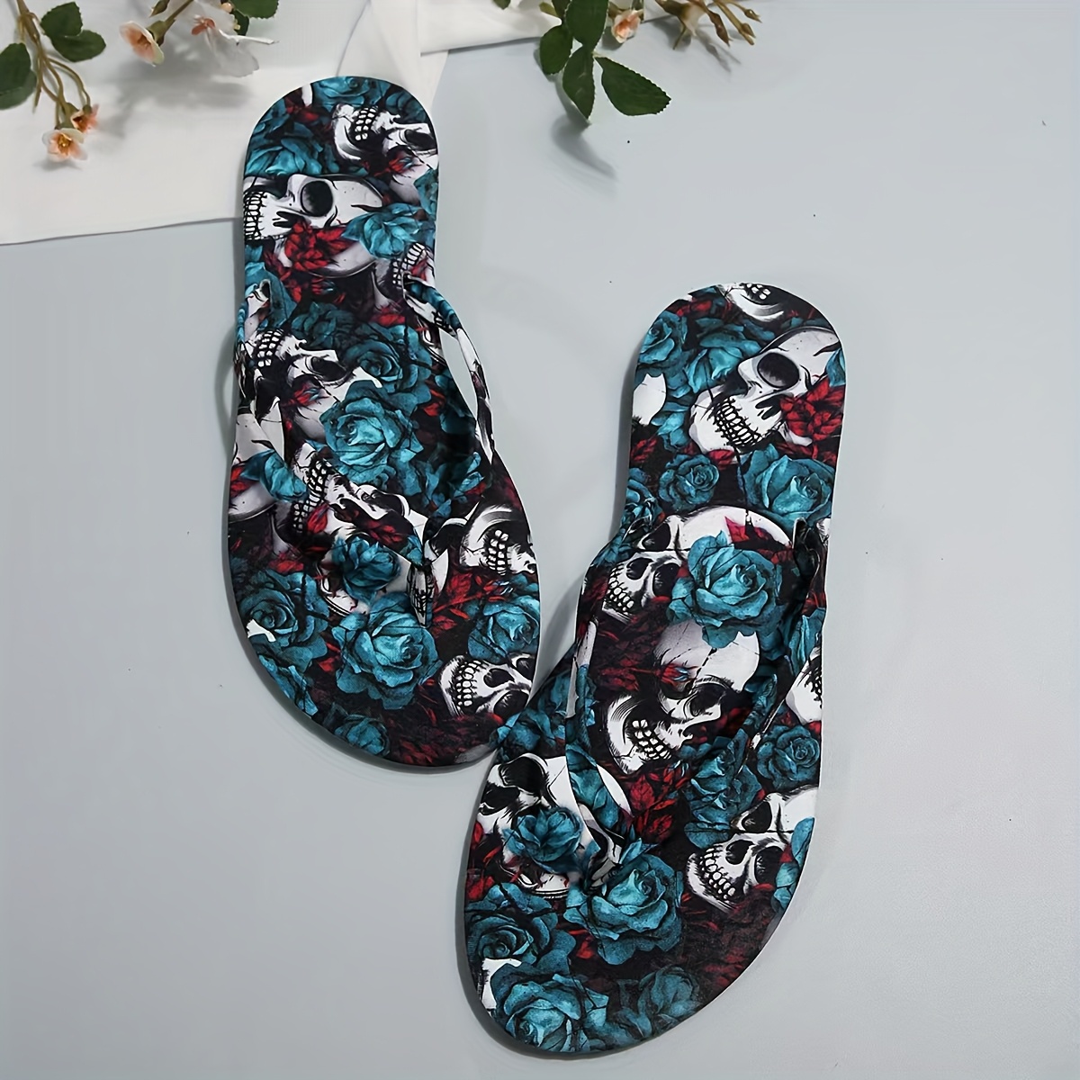 Women's Elegant Skull Pattern Slippers, Lightweight Flip Flops