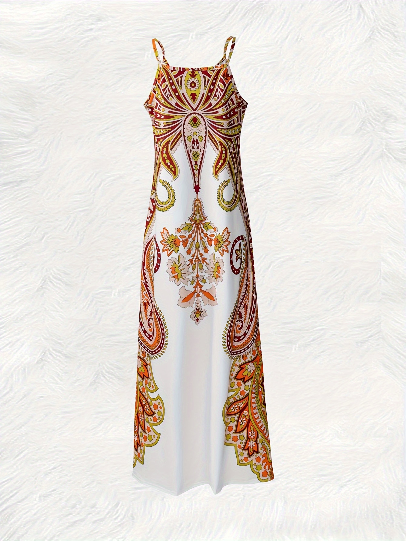 ドレス Original paisley pattern dress Women's Orange Cheesecloth Mono Paisley Print Maxi Dress | ME+EM