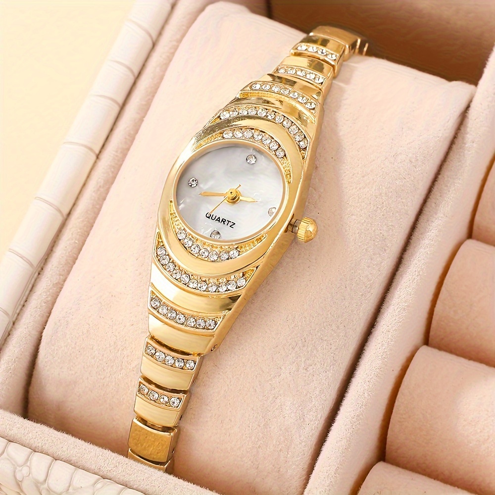 

Oval Rhinestone Quartz Watch Zinc Alloy Strap Zinc Alloy Pointer Zinc Alloy Case, Perfect For Valentine's Day, Easter, Ramadan, Birthdays, Mother's Day, Gifts For Mom And Friends