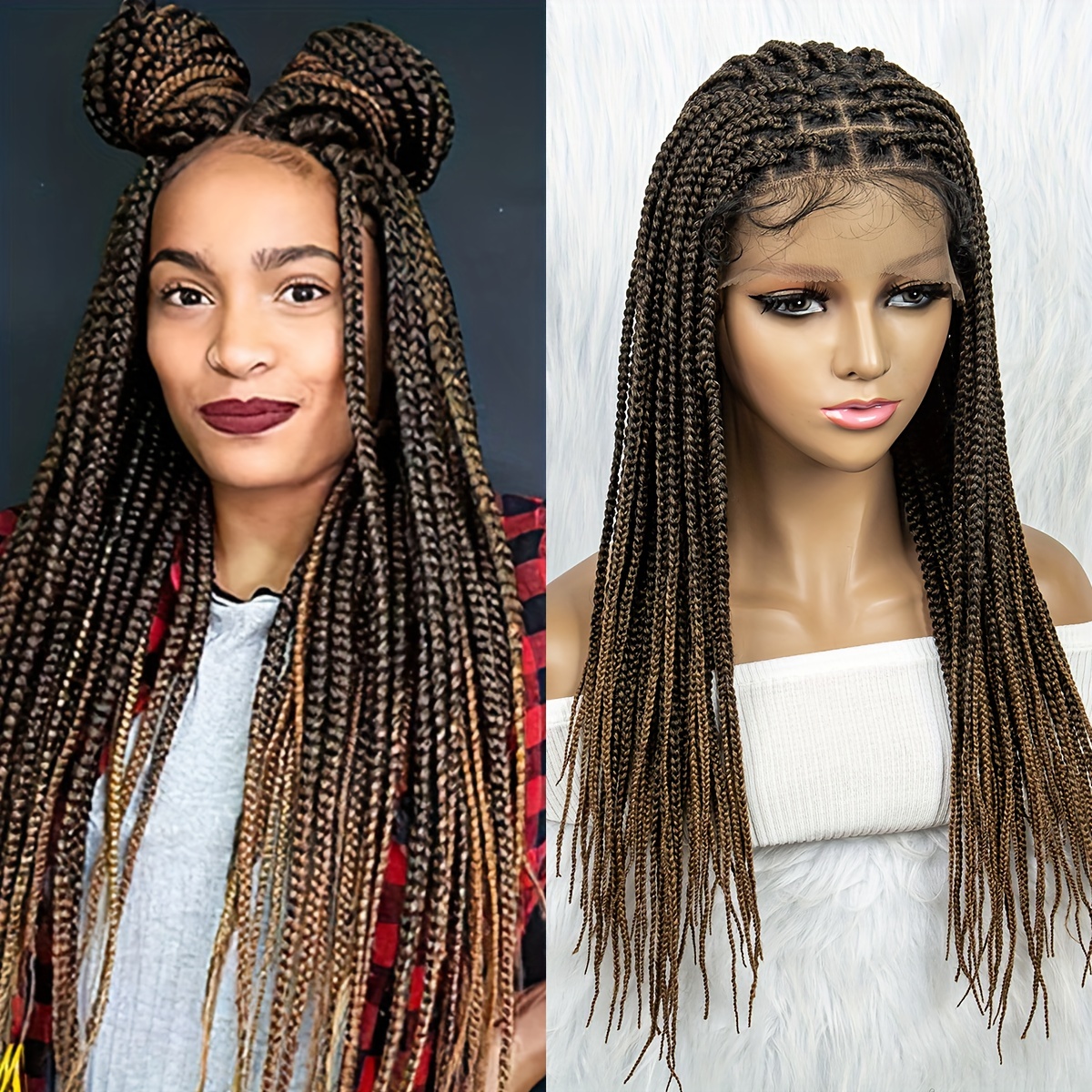 black 18-inch full lace braided wig - beauty & health - Temu display picture 1