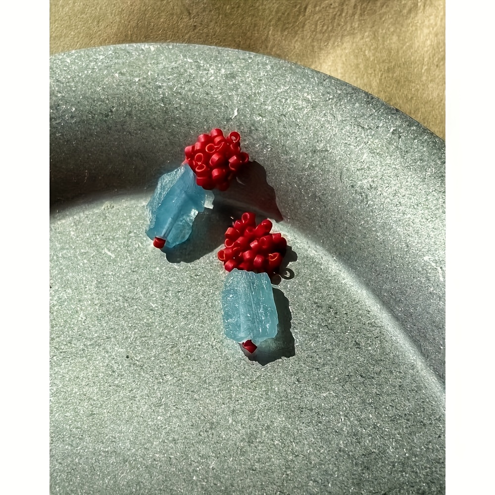 TEMU 1 Pair Wooden New Chinese Style Chinese -blocking Bead Raspberry Women's Stud Earrings L56