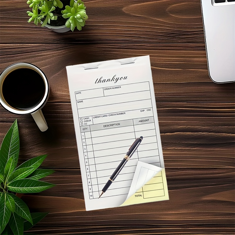 1 Book Of Receipts, 50 Sets Per Book, 100 Pages, White And Yellow Carbonless Paper, With Carbon Copy Function, 2 Sheets Per Set. Order, For Orders And Invoices, Suitable For Small Businesses And Shops