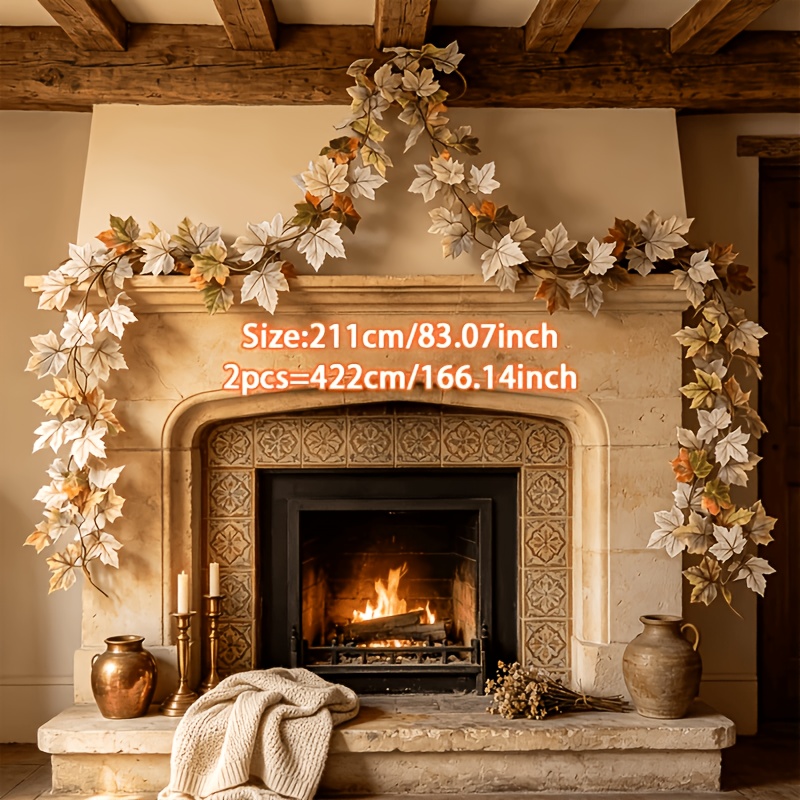 TEMU 2 Strands Of Ultra-long 422cm Artificial Autumn Leaf Vines, Fall Floral Vine Decoration, With Wide Maple Leaf - Maintenance-free. Suitable For