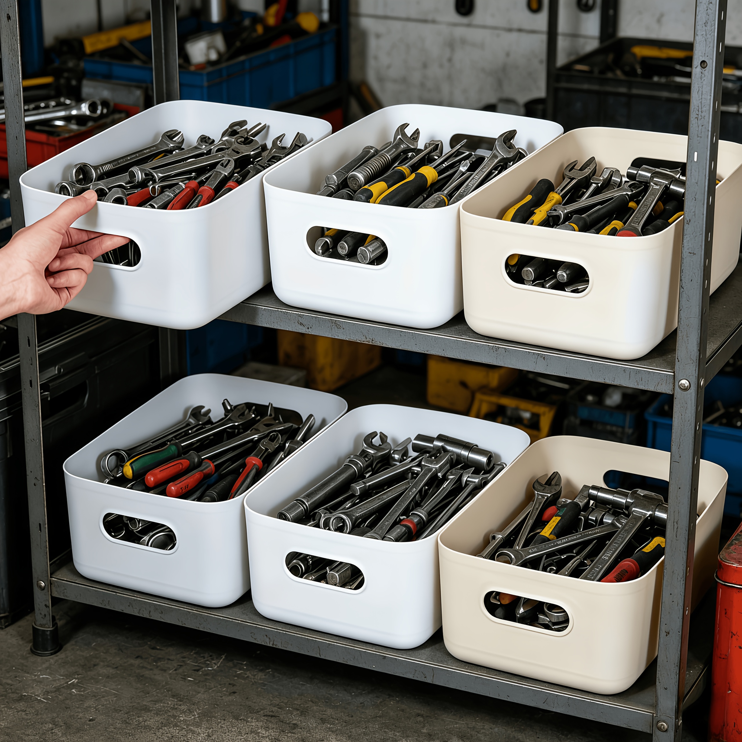 6pcs White Tool Storage Box, Suitable for Home Use for Sorting Screws, Wrenches, and Hardware Accessories, Automotive Parts Organizer Toolbox, Portable Divided Sorting and Storage Box