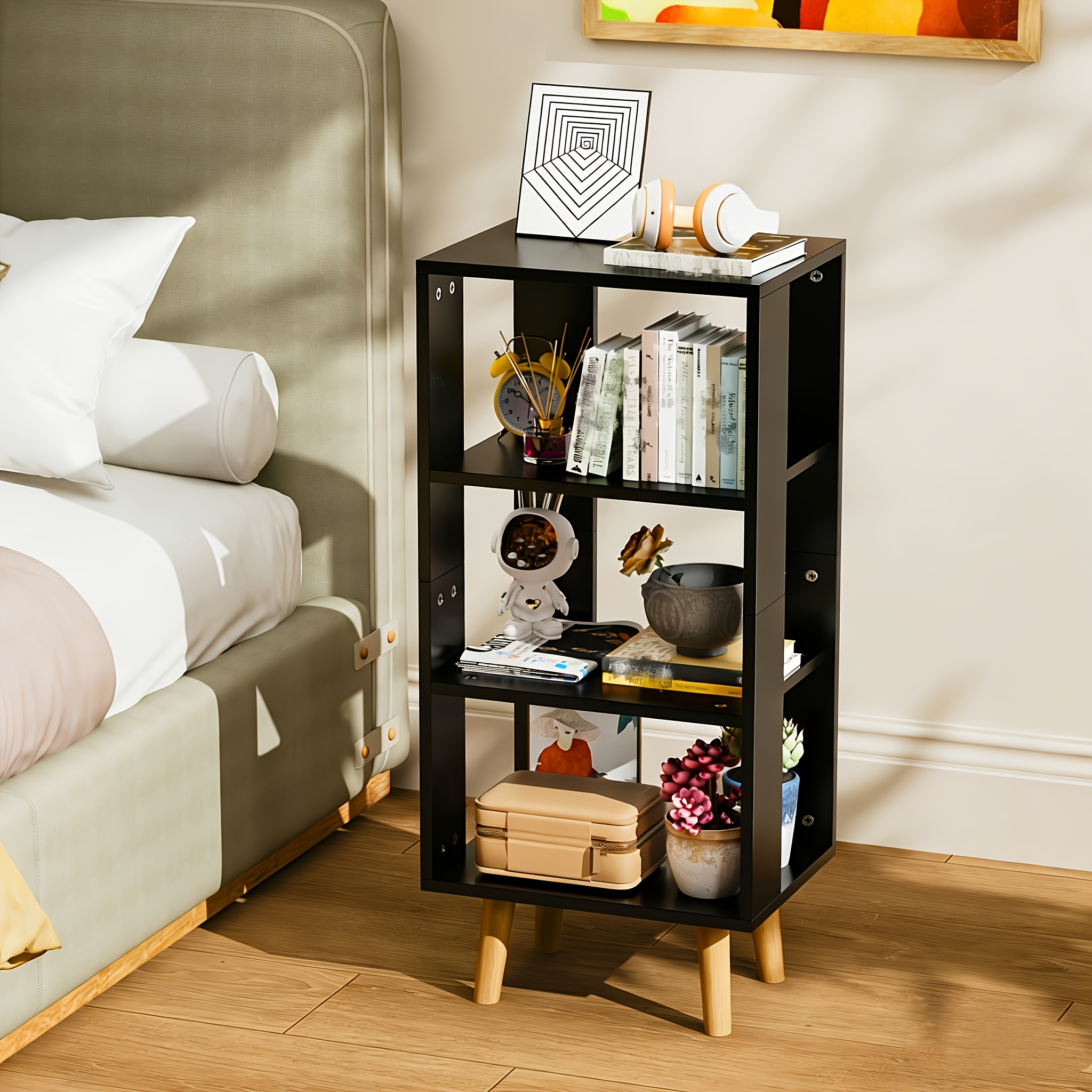 40x30cm Living Room Side Table, Sofa Side Table With 3-layer Open Storage, Bedside Table, Ornament Display Cabinet, Small Bookshelf, Christmas Gift Rack, Load 90kg, White, Black, .