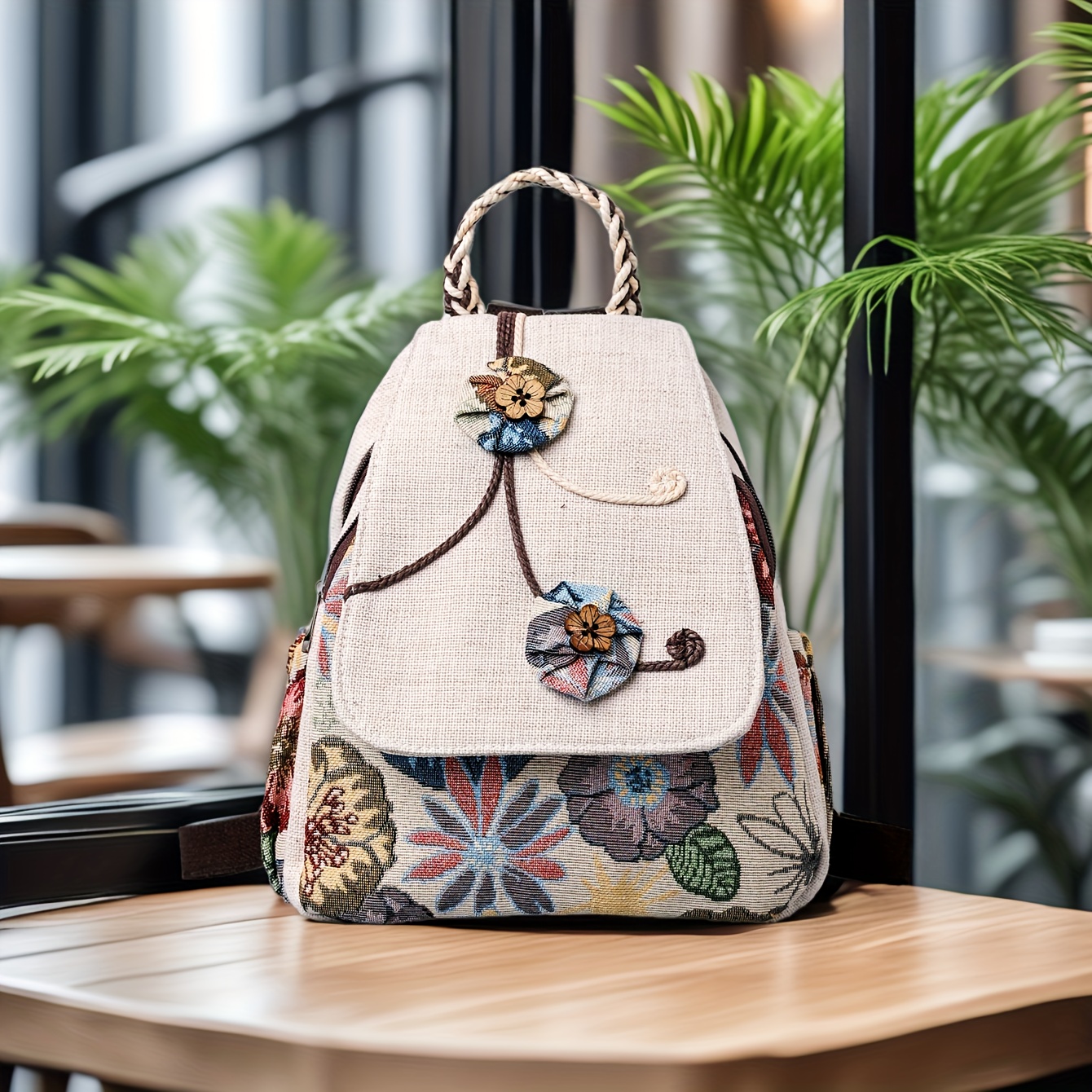 vintage bohemian floral embroidered backpack a handmade - Temu display picture 2
