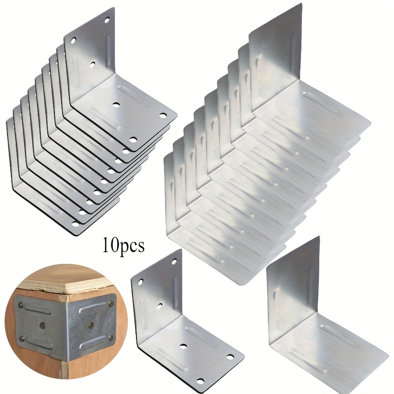 

10pcs Heavy Duty Stainless Steel Flat Corner Braces - Industrial Hardware For Wood Fixing & Shelf Support