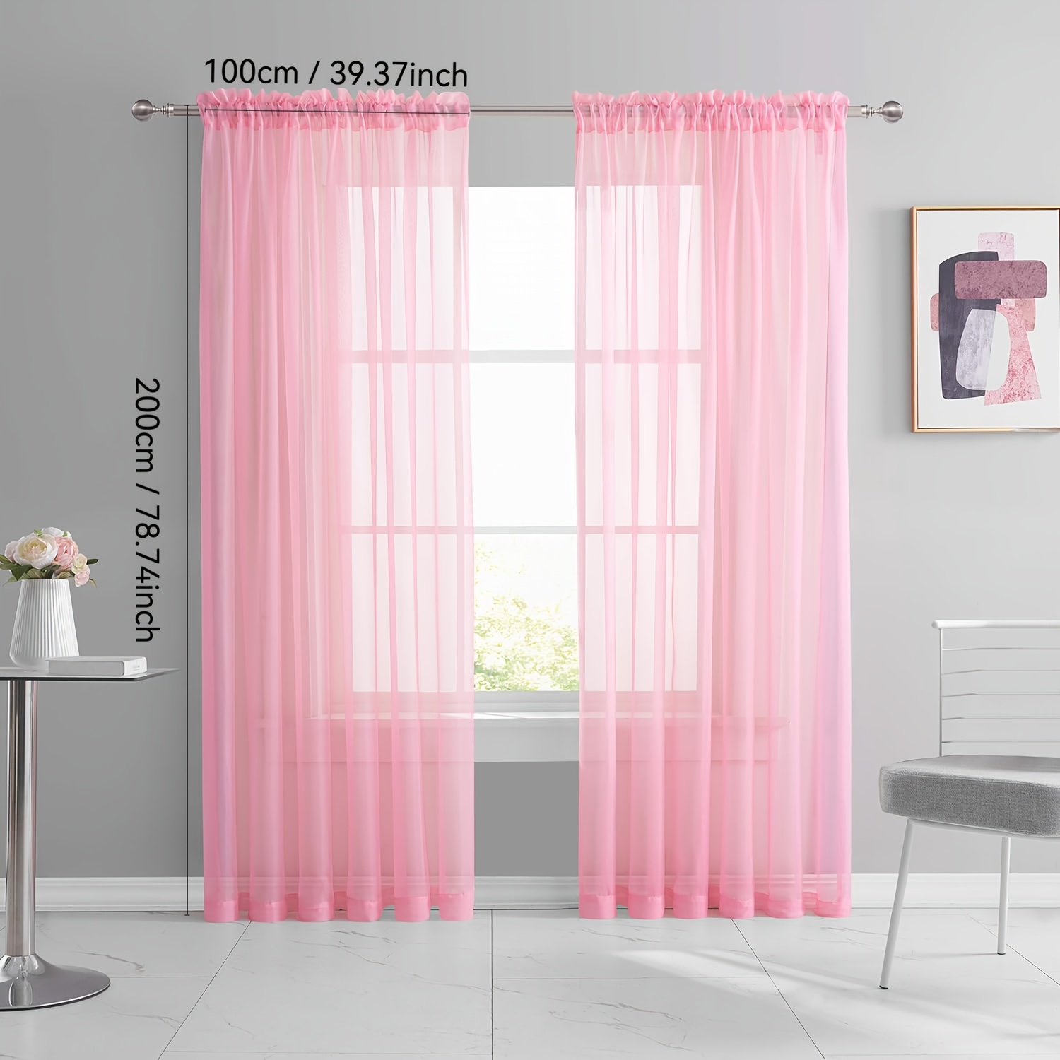 TEMU 2pcs Solid Color Tulle Curtains, Living Room And Bedroom Decorative Curtain