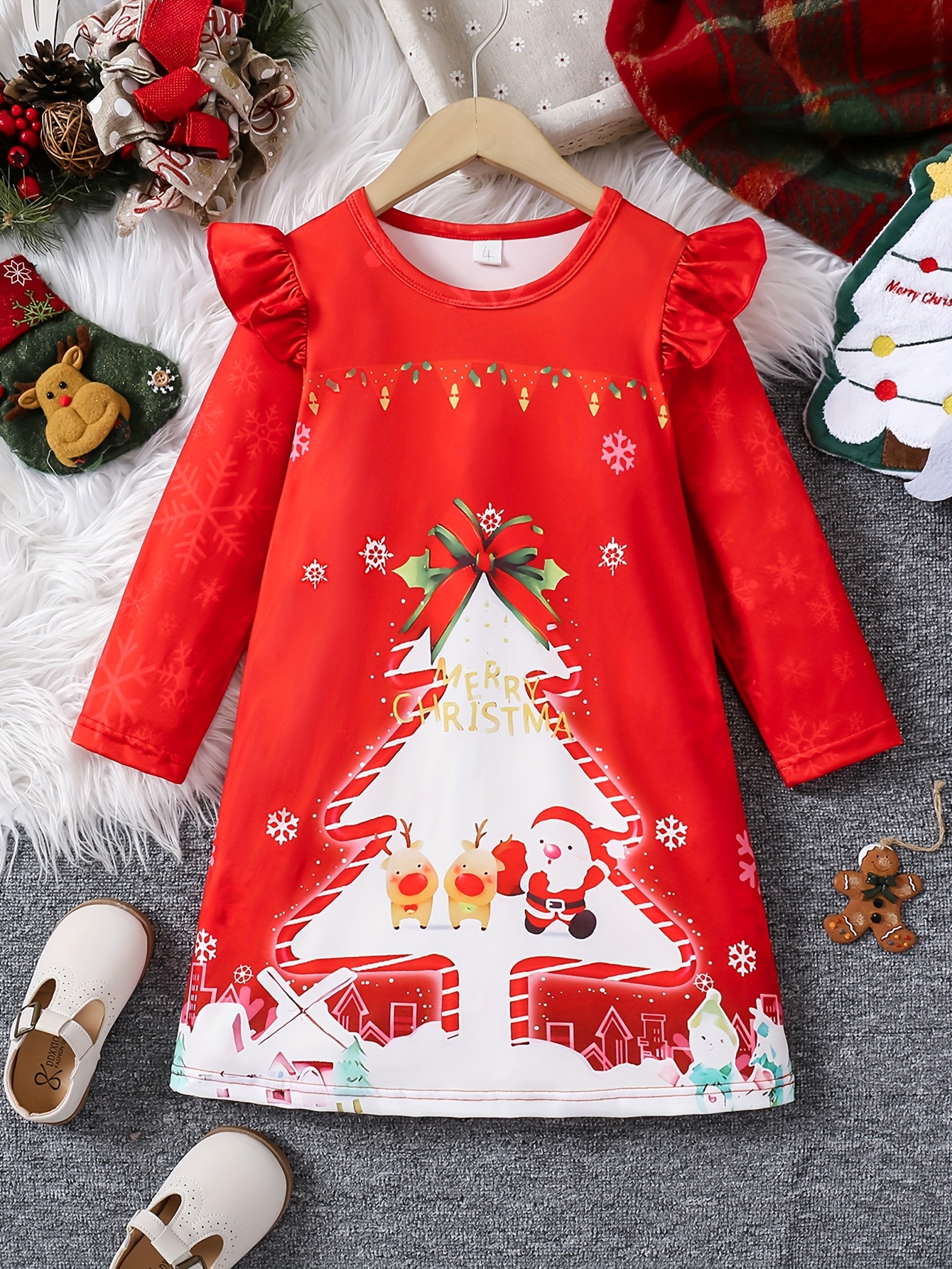 2pcs girls' dresses, christmas autumn long sleeve knee-length dress, cute  cartoon gift, imitation denim print (suitable for outdoor wear) |  High-quality & Affordable | Temu United Arab Emirates