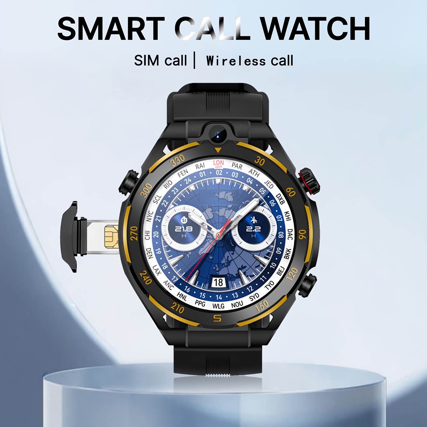 Montre Connectée 4G pour Homme - Inclut Carte SIM, 2+16 Go de Stockage, Écran HD 1,43 pouces, Caméra 30W, Wireless 5.0 et Wifi, Plus de 100 Modes Sportifs, NFC, Prend en Charge Plusieurs Langues, Podomètre, Peut Répondre/Passer des Appels