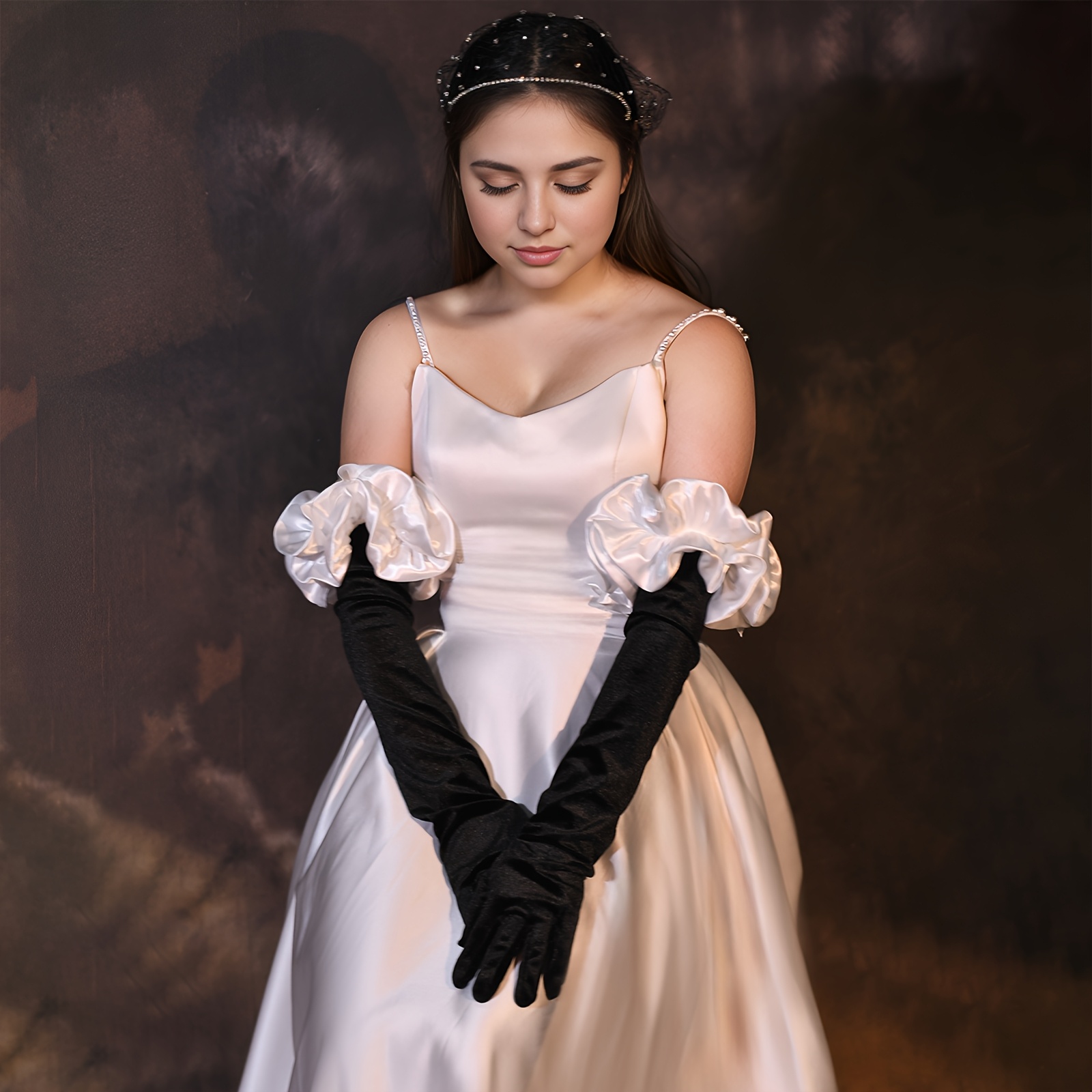 Элегантные черные длинные без пальцев свадебные перчатки с жемчугом и цветочными акцентами, романтические свадебные аксессуары, не мыть в машинке, не отбеливать, ручная стирка, мм30, 30a, для ужина, детали для сочетания, 5