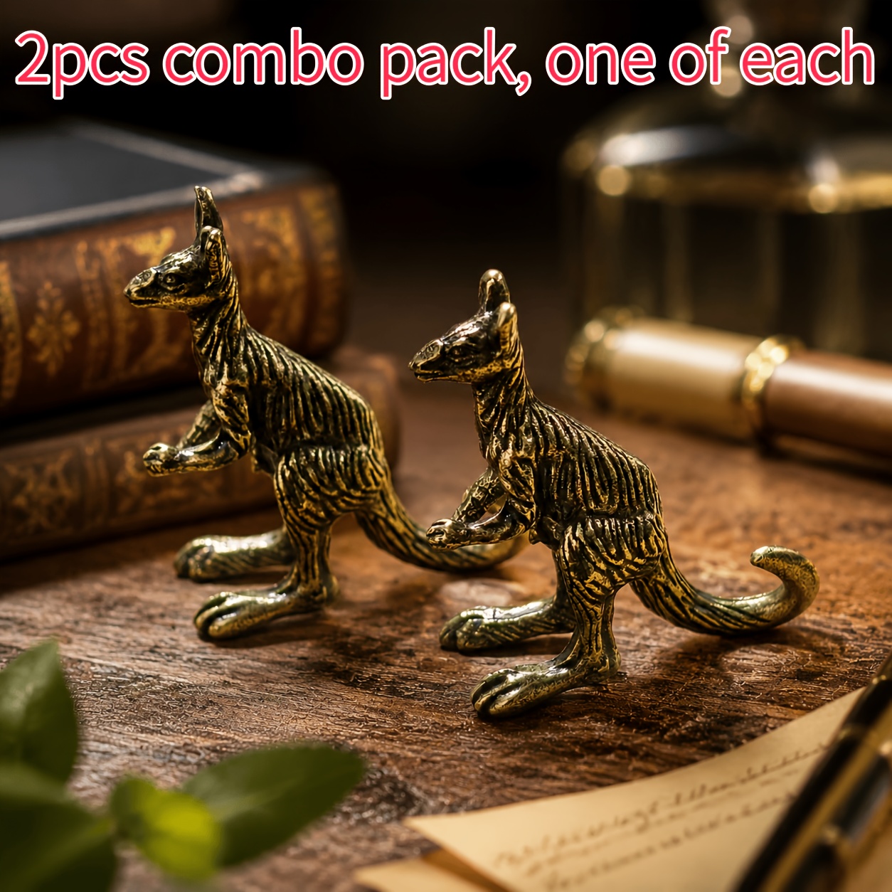 TEMU 2pcs Set Of Retro Metal Kangaroo Statues Handcrafted Metal Vintage Animal Collectible Statues Tea Pet Table Pet Desktop Bookshelf Car Center