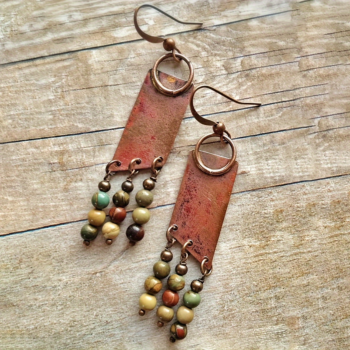 

Vintage Tribal-inspired Alloy Dangle Earrings With Iron Ear Needles, Earth-toned Bead Embellishments, Non-plated, Versatile Fashion Jewelry For Gifts And Parties