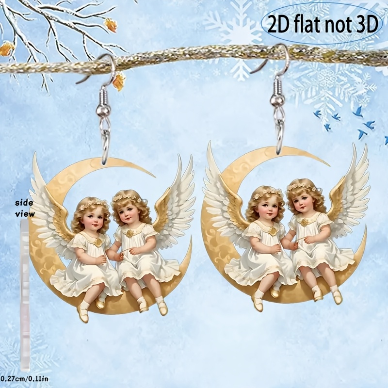 Vintage Cute Angel Sisters Acrylic Simulation Earrings