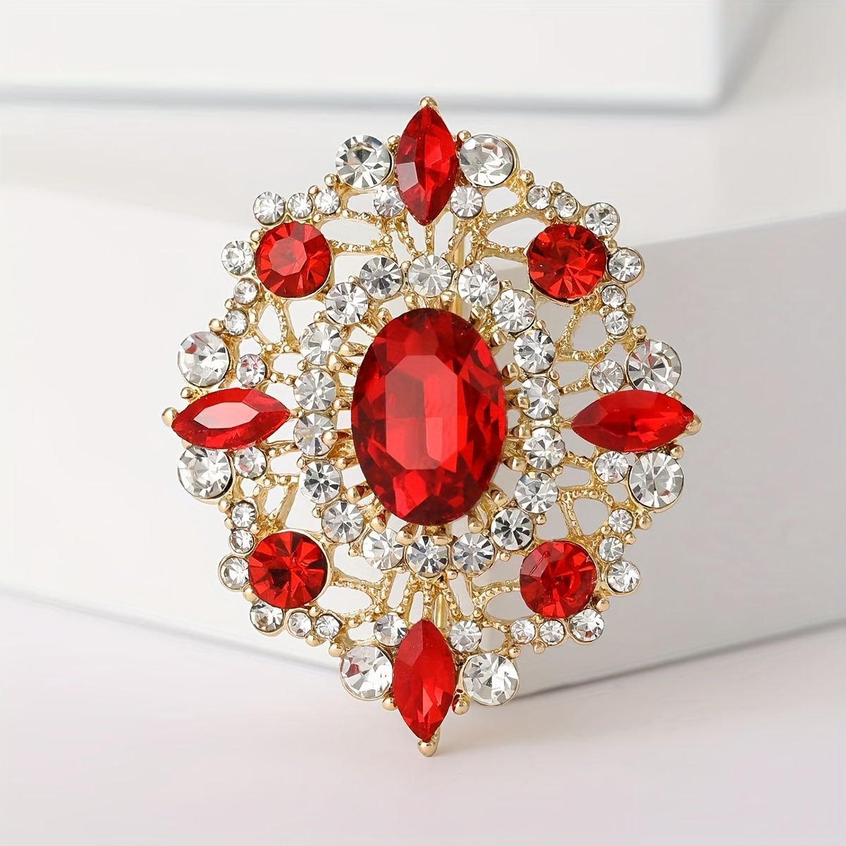 TEMU broche de moda ovalado con pedrería para mujer, botón de chal de aleación con retro de corte
