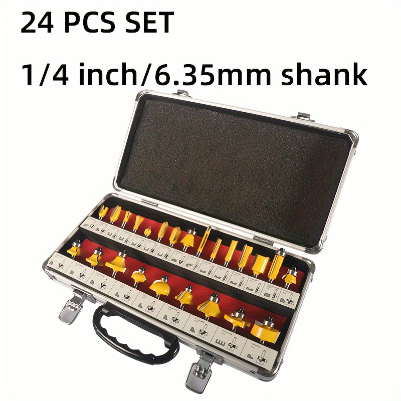 Image of 24pcs Premium Carbide Router Bit Set With 1/4" Shank - Precision Woodworking Tools, Durable Metal Case Included
