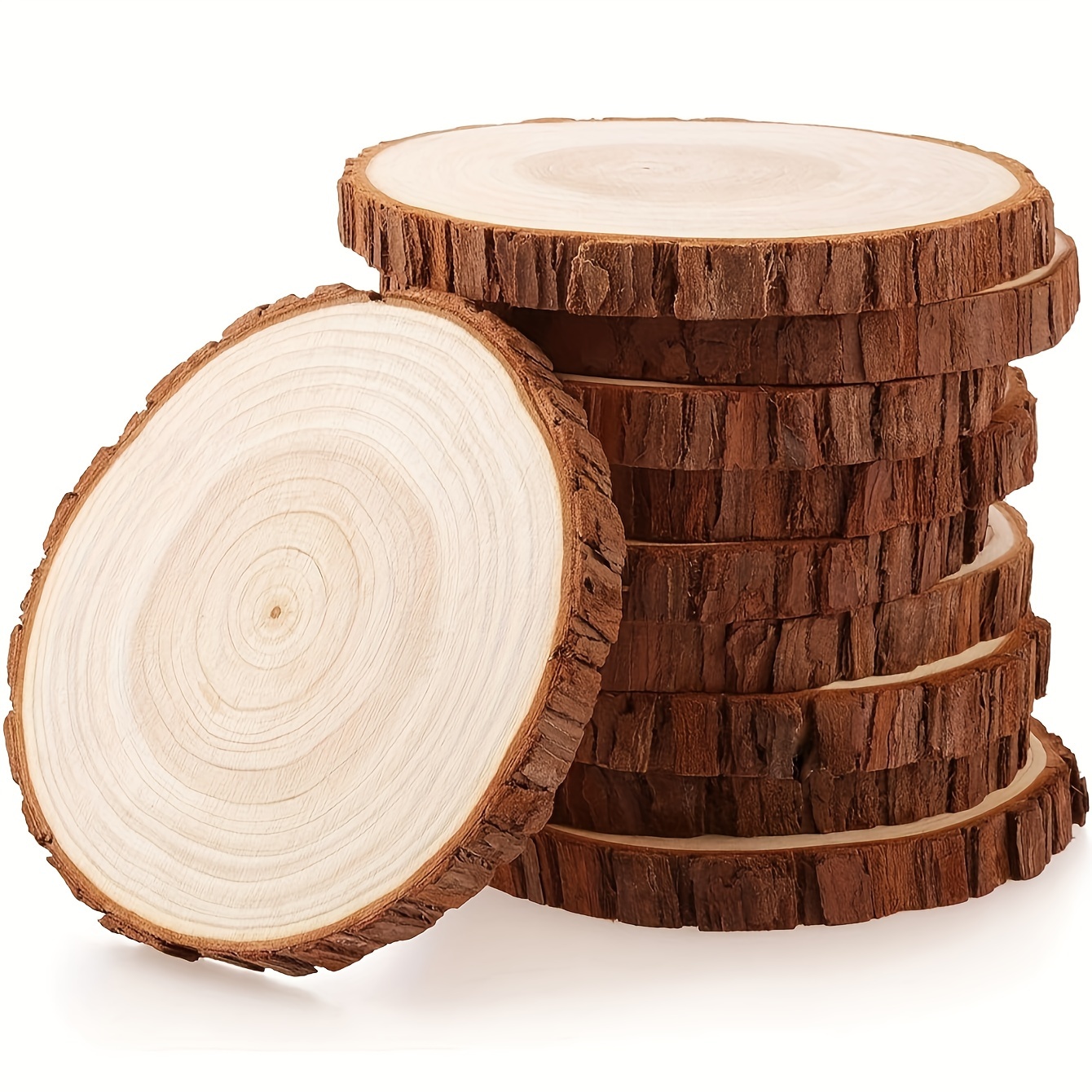 Unfinished Wood Crafts Kit - 10pcs 3.5-4 Inches Natural Wood Slices, Craft Wood Coasters, Wood Rounds For Centerpieces, Wooden Circles For Diy Crafts, And Wooden Rings