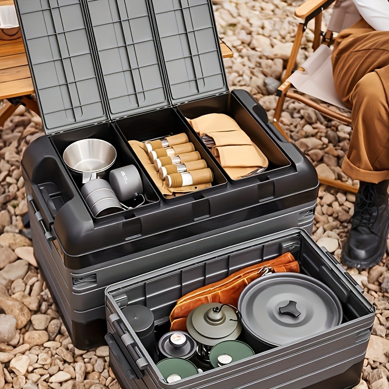 Gray Outdoor Folding Storage Box, Suitable for Car Trunk Storage, Collapsible Camping Box, Portable with Large Capacity for Camping Gear And Moving, Durable And Heavy-Duty Storage Solution