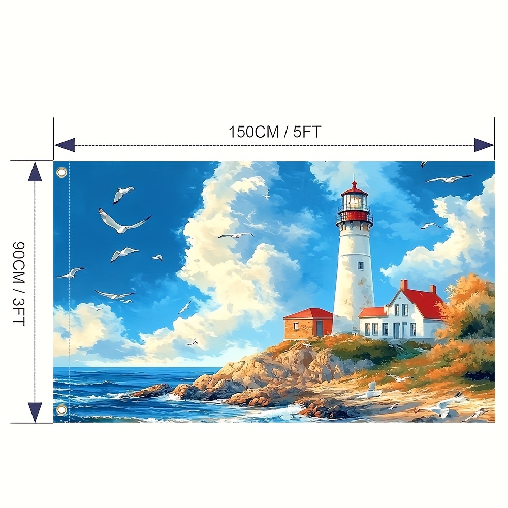 1pc, Funny Flag Coastal Lighthouse, 100% Polyester, Perfect For Holiday Decorative Outdoor Home Decor Party