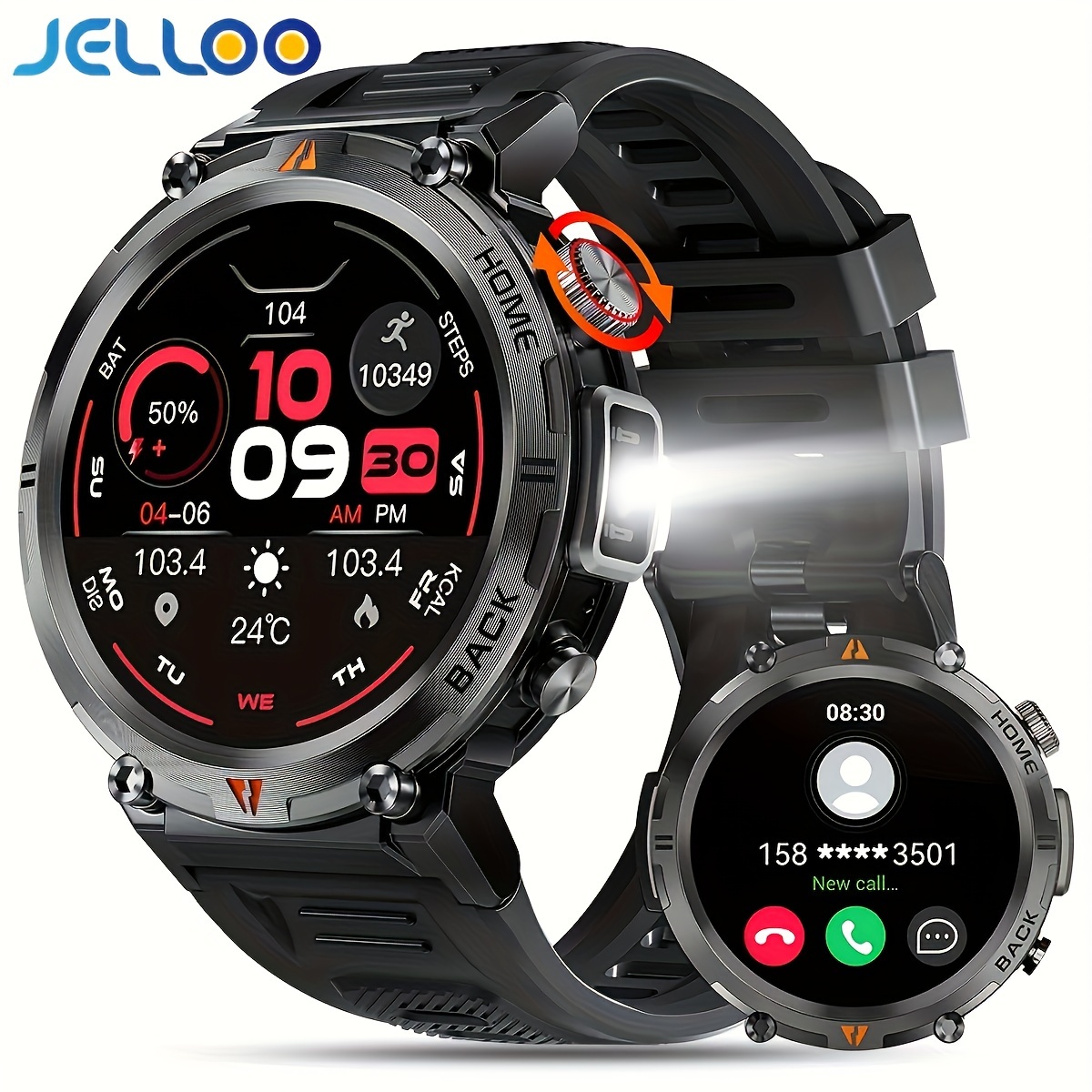 

Jelloo Sports Smart Watch For Men Led Lighting Smart Watch (answer/make Calls), Outdoor Sports Watch With Pedometer Smartwatch For & Android Phone