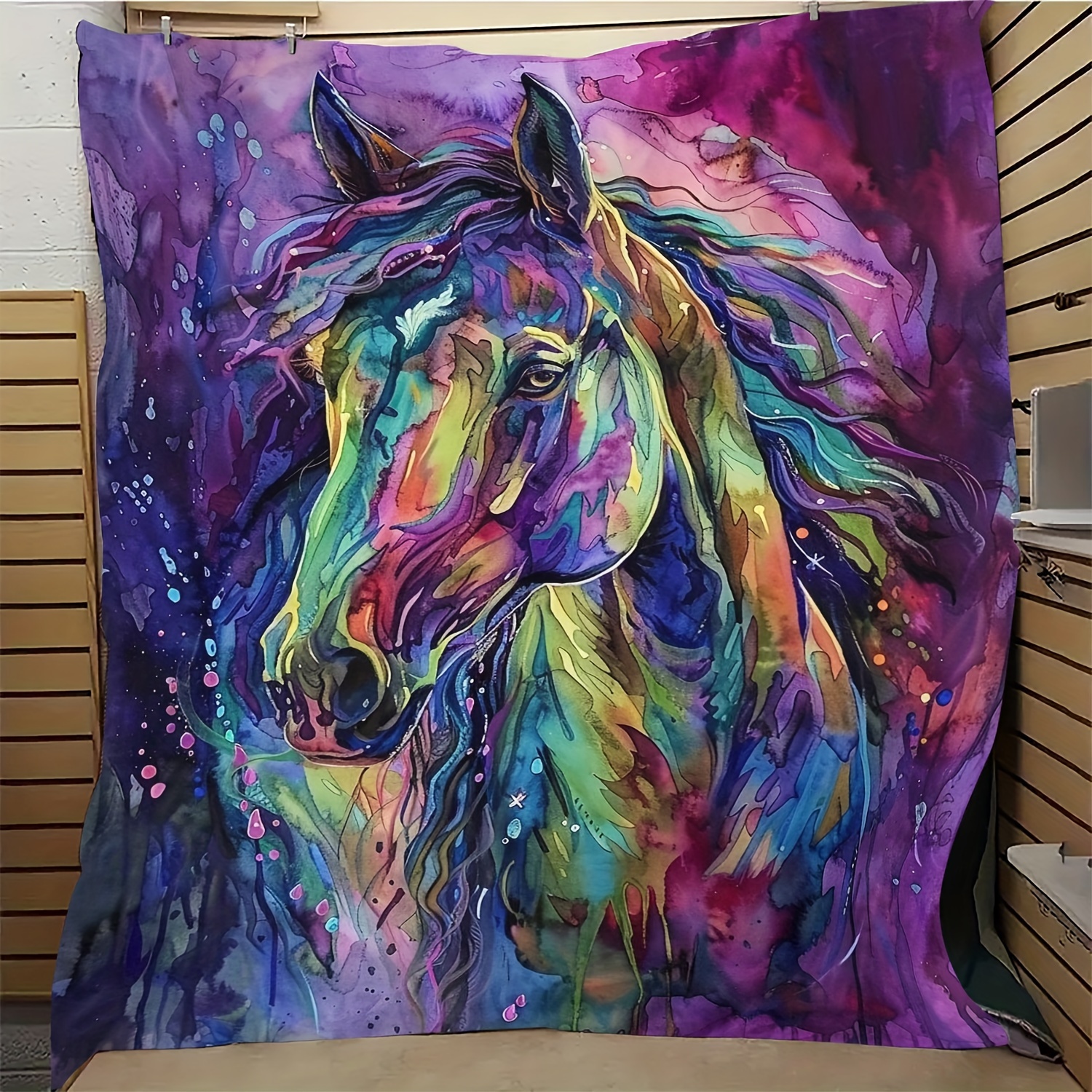 

1pc Creative Colorful Painting Horse Pattern Blanket Soft Blanket Flannel Blanket Warm Skin-friendly Office Nap Throw Blanket, Sofa Bed Blanket