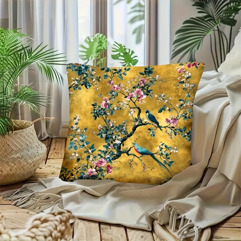 TEMU 1pc Luxury Oriental And Bird Pattern Double-sided Printed Pillowcase, Cushion Back Cover, Suitable For Home Bedroom, Living Room Sofa, , Office,