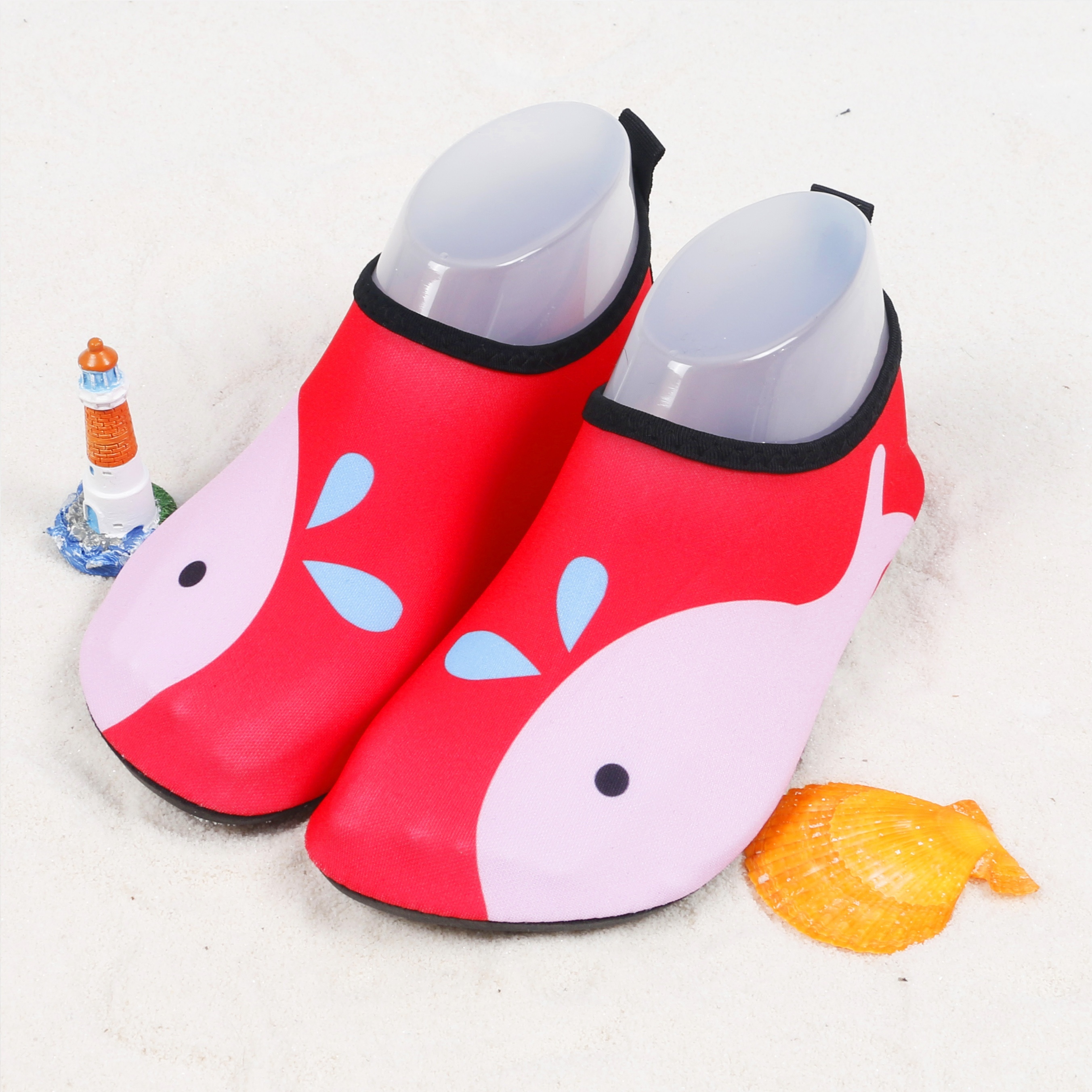 Youngsters' Lightweight Slip-On Swim Shoes - Quick-Dry Beach Water Shoes with Cartoon Whale & Designs, Soft Fabric & TPR Sole for Outdoor Swimming, Pool, Lake, Beach, and Light Beige-Friendly Comfort