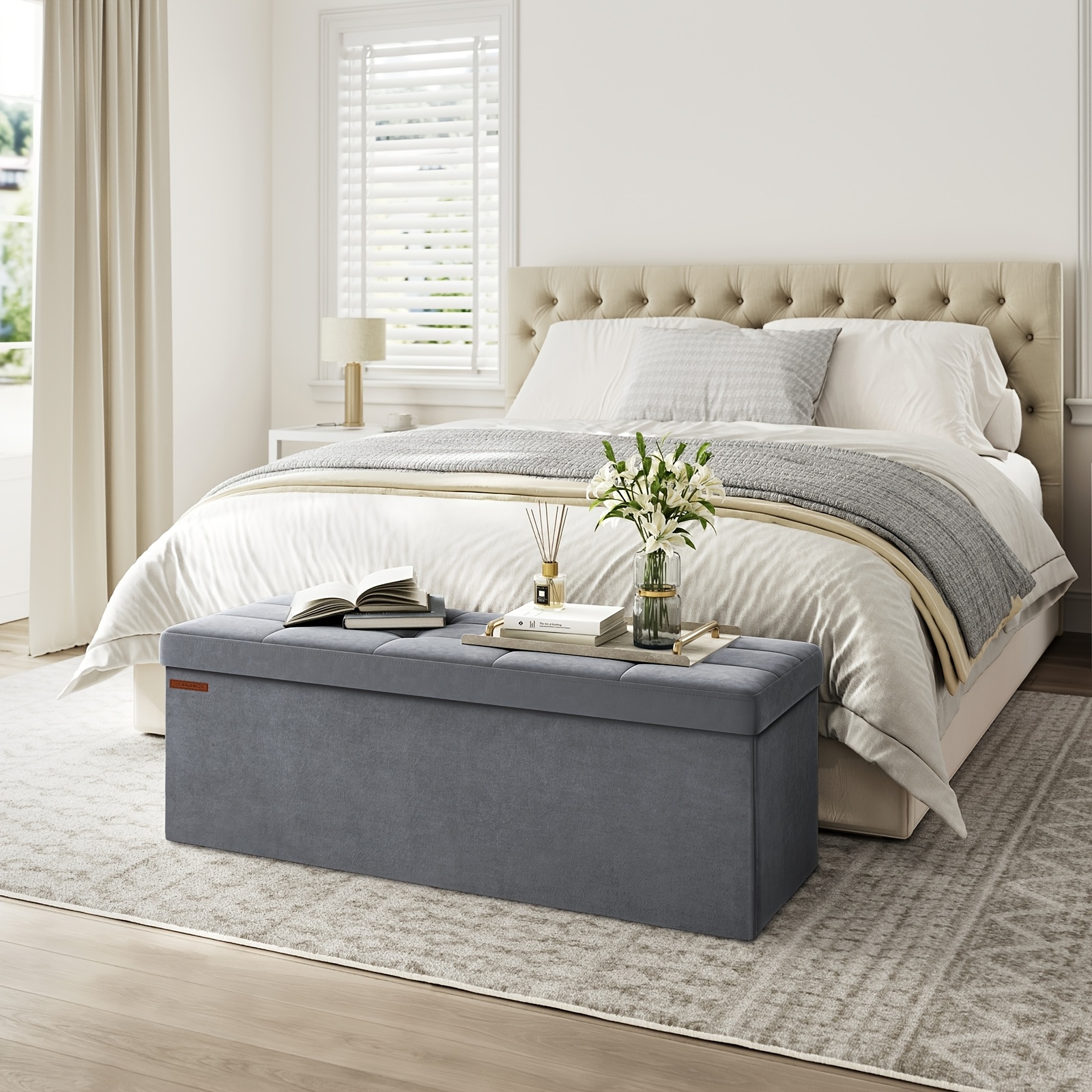 E-shop Klappbarer Hocker Sitzbank mit Stauraum 38 x 110 x 38 cm, belastbar bis 300 kg, für Wohnzimmer, Schlafzimmer, Eingangsbereich