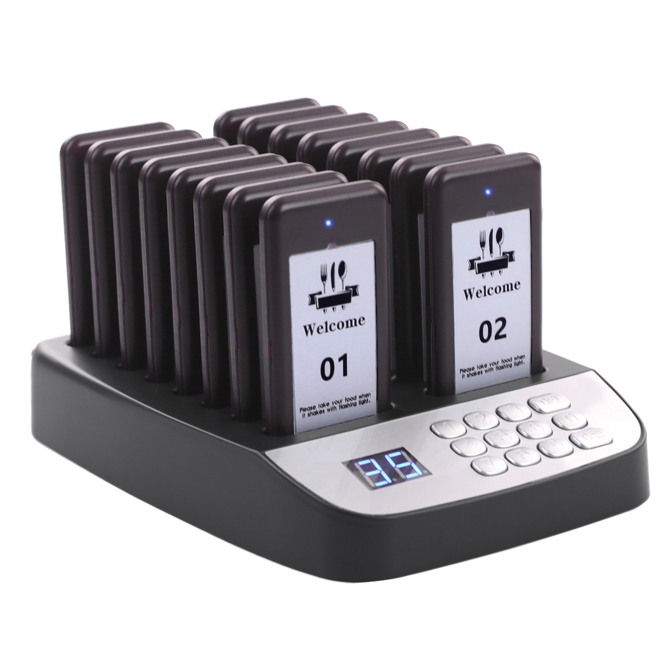 

Restaurant System, 16 Wireless Pagers, Calling Guest Customers Beepers With Vibration Flash And Buzzer For Lineup Queue In Food Trucks Hospitals Hotels