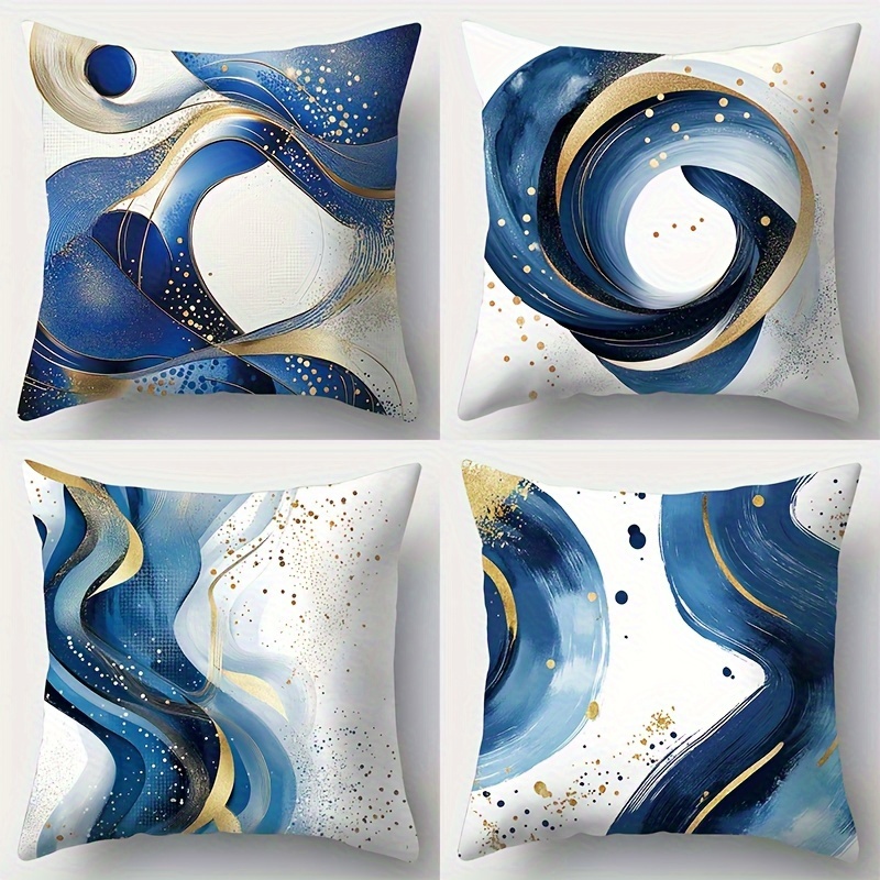 

Contemporary Blue Polyester Throw Pillow Covers Set Of 4, 18x18 Inch Decorative Zippered Pillowcases For Sofa And Bedroom - Hand Wash Only, Woven Fabric, Room Decor