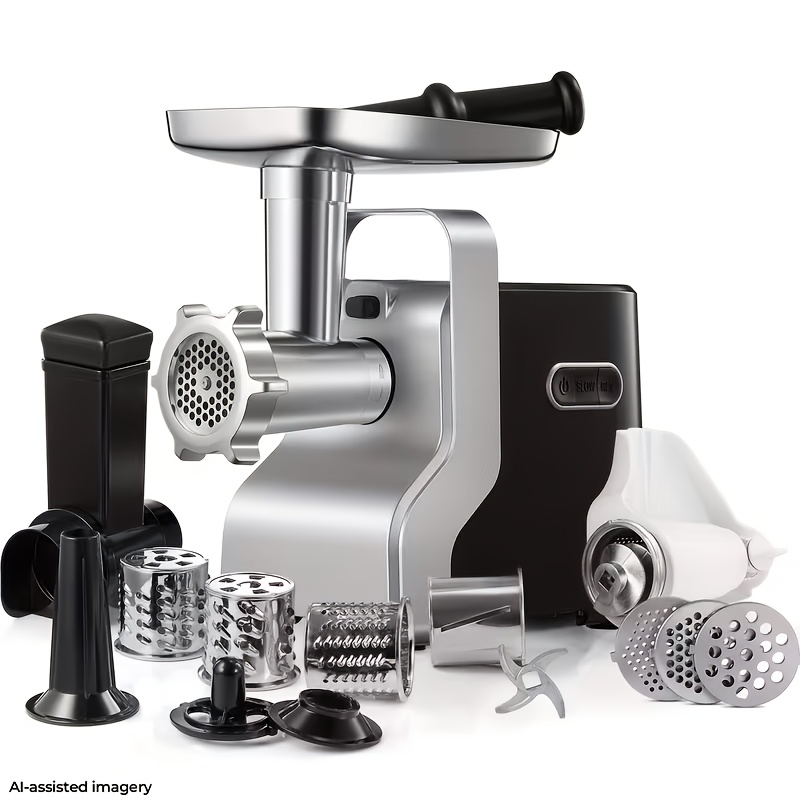 TEMU Electric Meat Grinder With Sausage Stuffer, Vegetable Slicer, Tomato Juicer, Kits, 3 Grinding Plates, 3-speed, 4.5 /min
