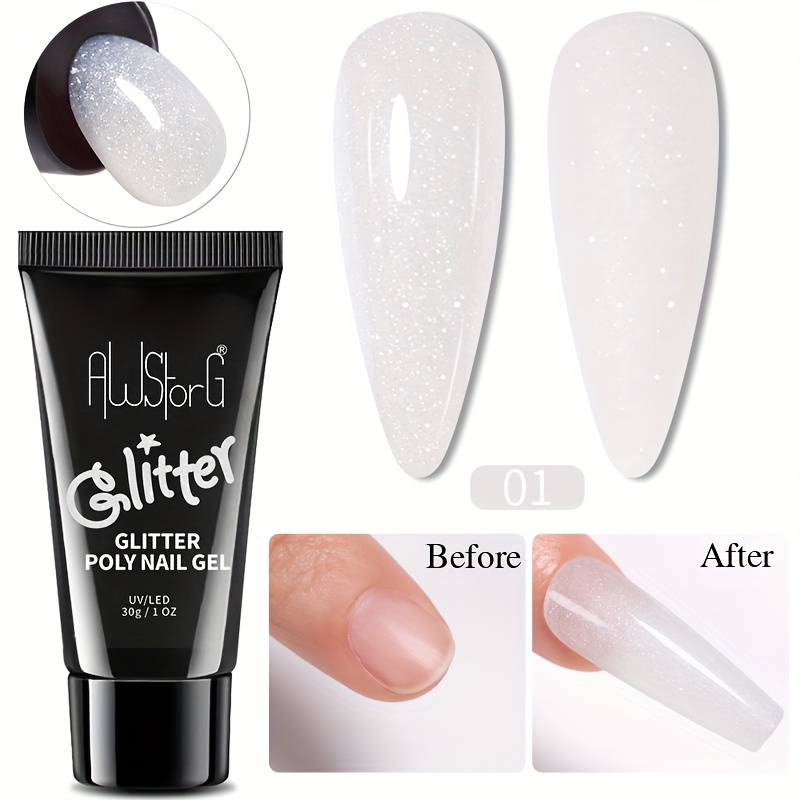 Awstorg 30g Glitter Acrylic Gel Finger Extension Nail Polish Silvery Pink Extension Gel Polish Soak Off Nail Slip Solution