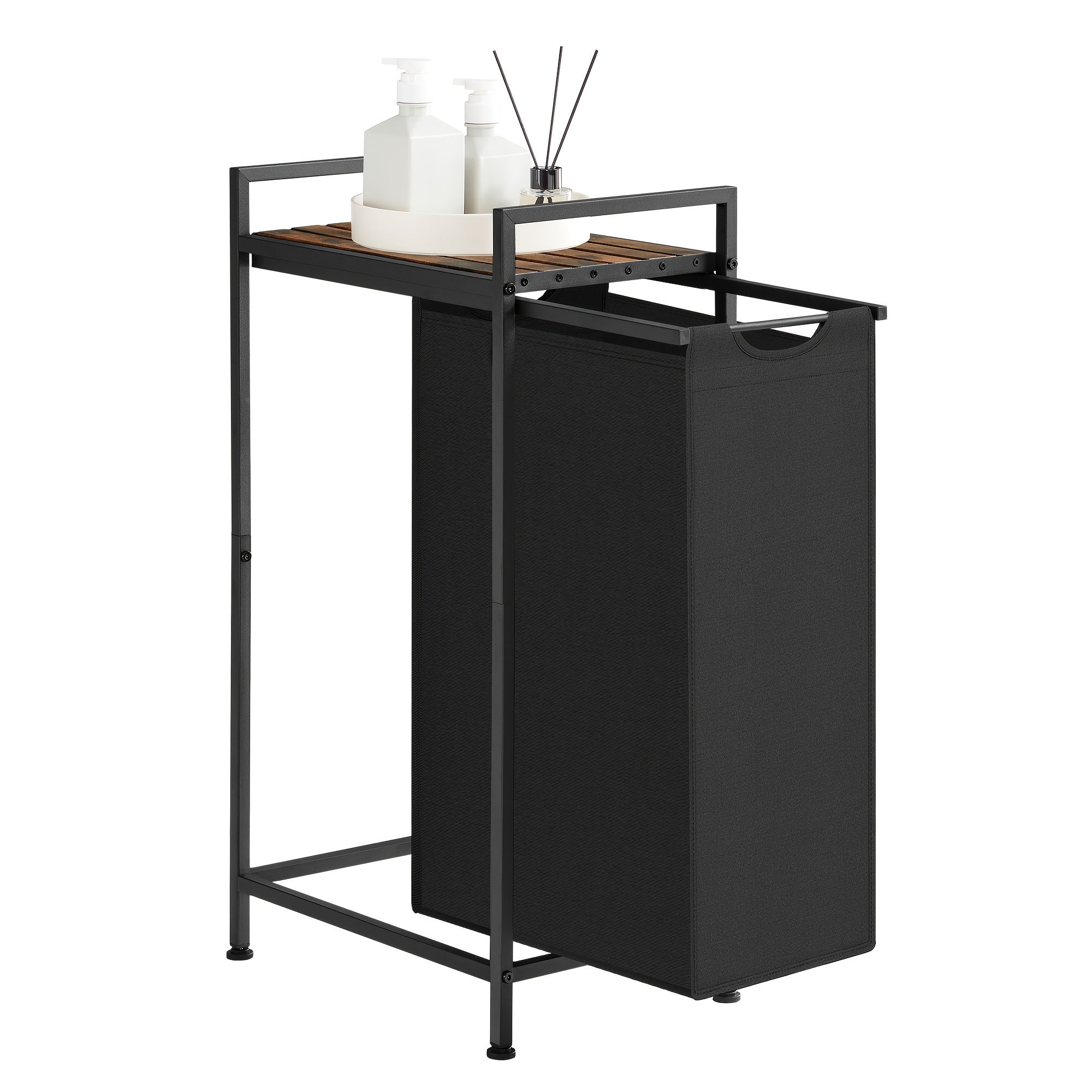 TEMU Panier à linge, 47L avec doublure amovible à tiroir et étagère ouverte, organisateur de linge à cadre métallique, bac de rangement compact avec